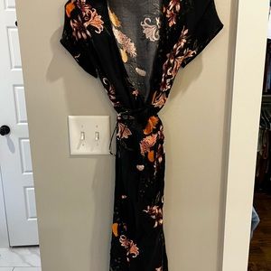 Knot sisters wrap maxi dress in dark floral print